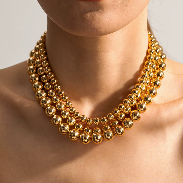 Wholesale Beaded Necklace Titanium Steel Electroplated 18K Gold Geometric Style For Women