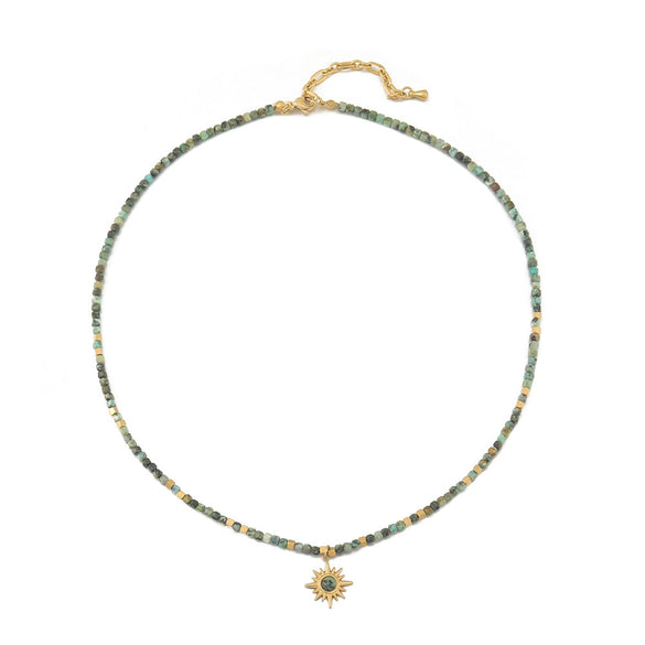 Wholesale Beaded Necklace With Tiger Eye Stone And Titanium Steel Sunflower Star Pendant Handmade Geometric Style For Women