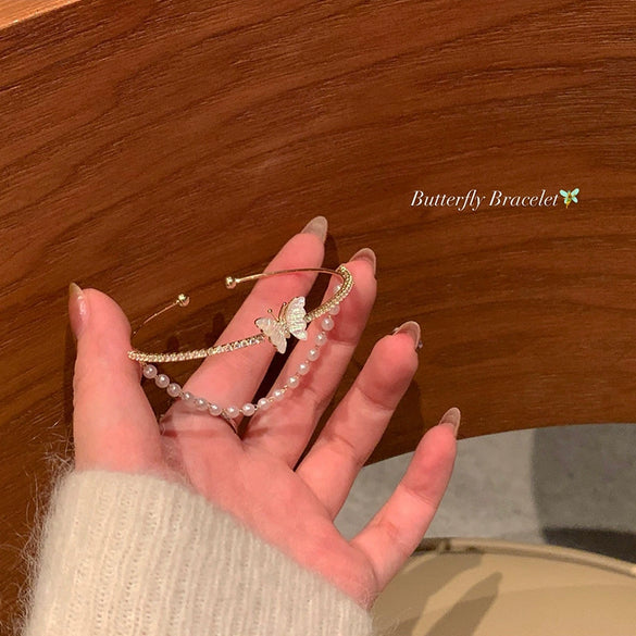 Wholesale Beaded Pearl Cat's Eye Bracelet For Women Copper Alloy With Flower Bow Star Pattern Electroplating