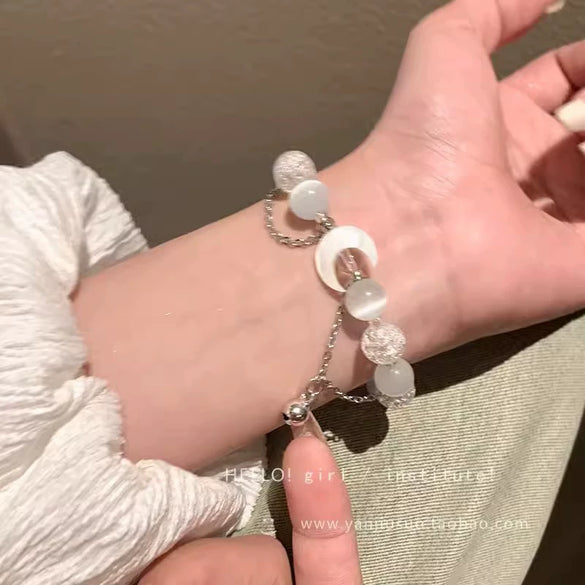 Wholesale Beaded Pearl Cat's Eye Bracelet For Women Copper Alloy With Flower Bow Star Pattern Electroplating