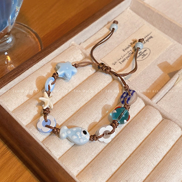 Wholesale Beaded Pearl Cat's Eye Bracelet For Women Copper Alloy With Flower Bow Star Pattern Electroplating