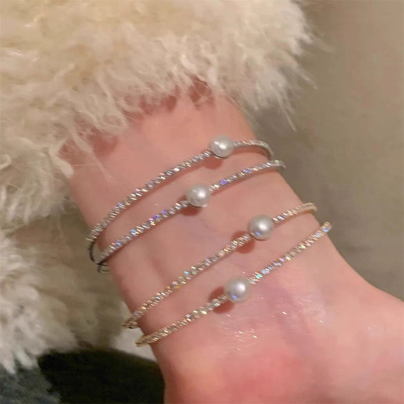 Wholesale Beaded Pearl Cat's Eye Bracelet For Women Copper Alloy With Flower Bow Star Pattern Electroplating