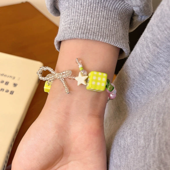 Wholesale Beaded Pearl Cat's Eye Bracelet For Women Copper Alloy With Flower Bow Star Pattern Electroplating