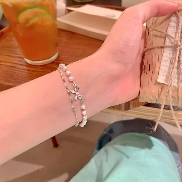 Wholesale Beaded Pearl Cat's Eye Bracelet For Women Copper Alloy With Flower Bow Star Pattern Electroplating