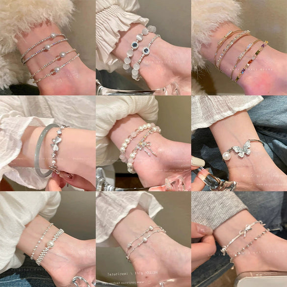 Wholesale Beaded Pearl Cat's Eye Bracelet For Women Copper Alloy With Flower Bow Star Pattern Electroplating