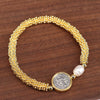 Wholesale Beaded Retro Religious Geometric Round Virgin Pearl Golden Snowflake Adjustable Bracelet Micropaved