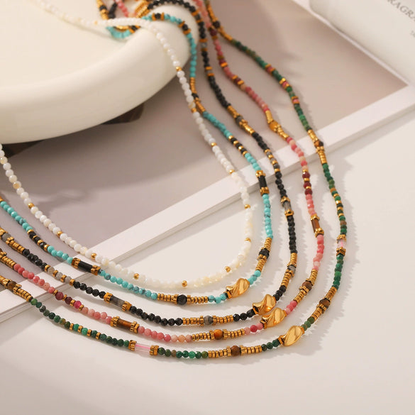 Wholesale Beaded Titanium Steel Necklace With Rhombus And Geometric Patterns Electroplated For Women