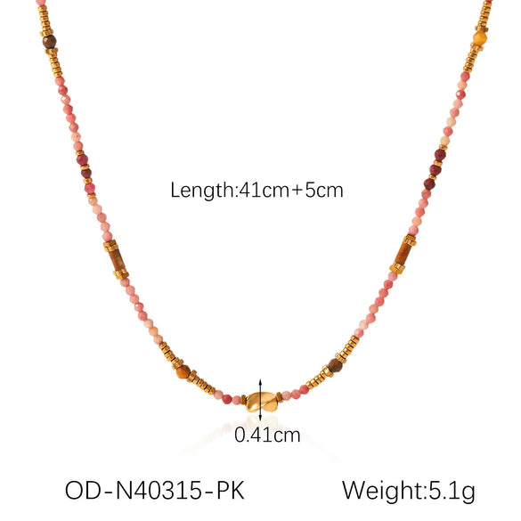 Wholesale Beaded Titanium Steel Necklace With Rhombus And Geometric Patterns Electroplated For Women