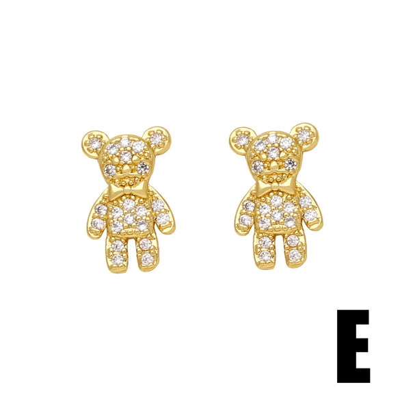 Wholesale Bear Earrings Copper Inlaid Zircon Animal Style