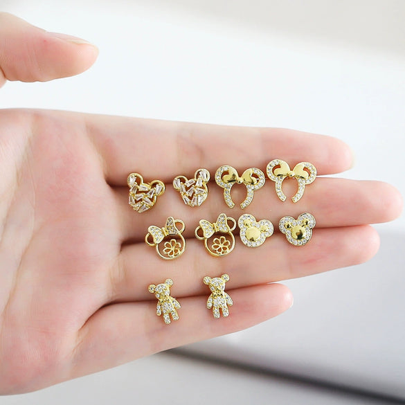 Wholesale Bear Earrings Copper Inlaid Zircon Animal Style