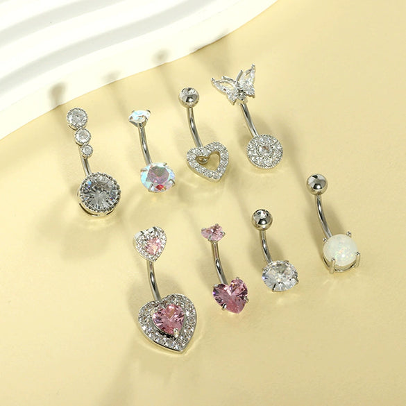 Wholesale Belly Button Ring Set Stainless Steel Inlaid Zircon Heart Shape For Women