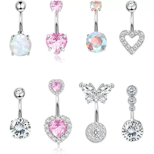Wholesale Belly Button Ring Set Stainless Steel Inlaid Zircon Heart Shape For Women