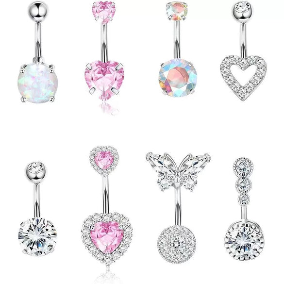 Wholesale Belly Button Ring Set Stainless Steel Inlaid Zircon Heart Shape For Women