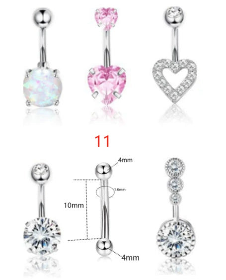 Wholesale Belly Button Ring Set Stainless Steel Inlaid Zircon Heart Shape For Women