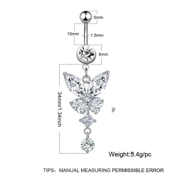 Wholesale Belly Button Ring Stainless Steel Crown Butterfly Pendant Electroplated Women's Body Piercing Jewelry