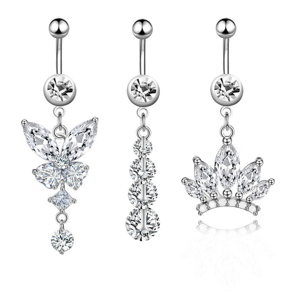 Wholesale Belly Button Ring Stainless Steel Crown Butterfly Pendant Electroplated Women's Body Piercing Jewelry