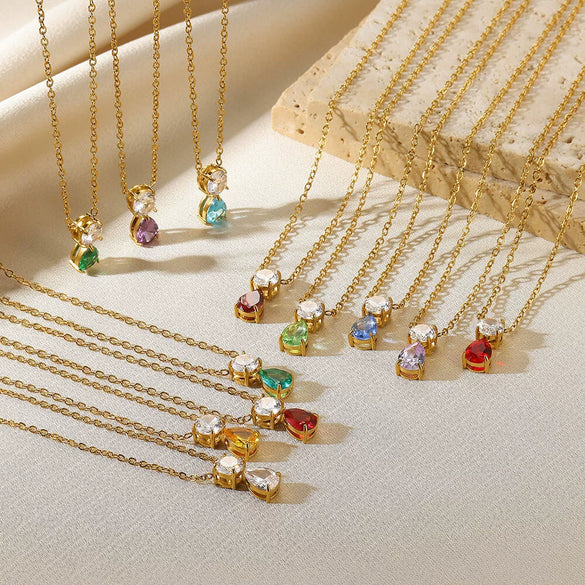 Wholesale Birthstone Pendant Clavicle Chain Stainless Steel Gold Electroplated With Letters Numbers Text Pattern