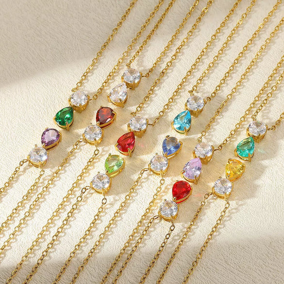 Wholesale Birthstone Pendant Clavicle Chain Stainless Steel Gold Electroplated With Letters Numbers Text Pattern