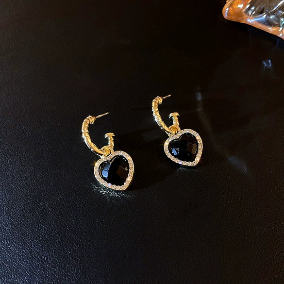 Wholesale Black Alloy Diamond Set Tassel Earrings With Geometric Pattern For Women High End Light Luxury Niche Elegant All Match Style