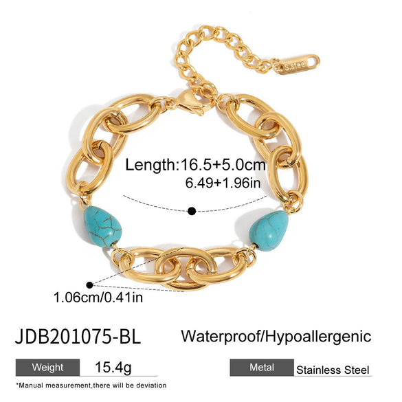 Wholesale Blue Turquoise Stainless Steel Geometric Hand Jewelry For Women Electroplated Design Minimalist Style