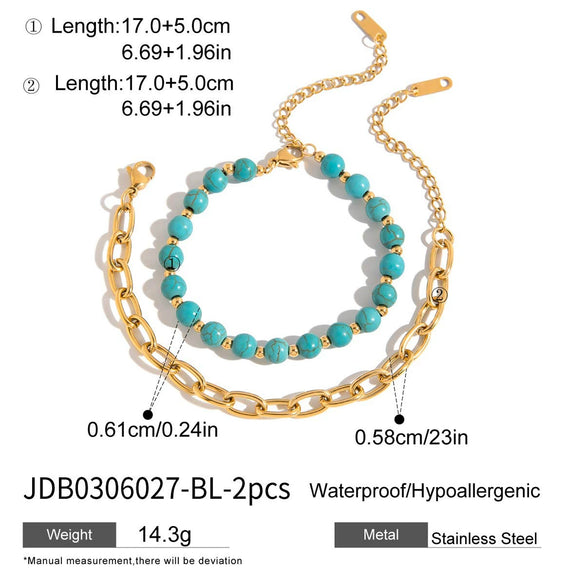 Wholesale Blue Turquoise Stainless Steel Geometric Hand Jewelry For Women Electroplated Design Minimalist Style