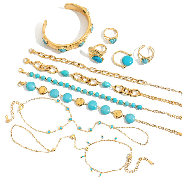 Wholesale Blue Turquoise Stainless Steel Geometric Hand Jewelry For Women Electroplated Design Minimalist Style