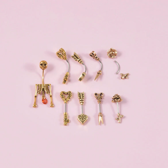 Wholesale Body Jewelry Stainless Steel Geometric Sweet And Cool Style Heartshaped Arrow Feather Navel Nail Ear Bone Nail Electroplated