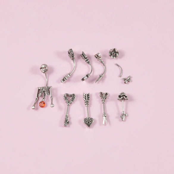 Wholesale Body Jewelry Stainless Steel Geometric Sweet And Cool Style Heartshaped Arrow Feather Navel Nail Ear Bone Nail Electroplated
