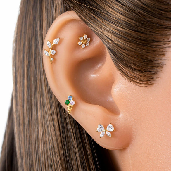 Wholesale Body Jewelry Titanium Alloy Electroplated Heart Shape Microinlaid Zircon Cartilage Puncture Ear Bone Nail Lip Nail For Women