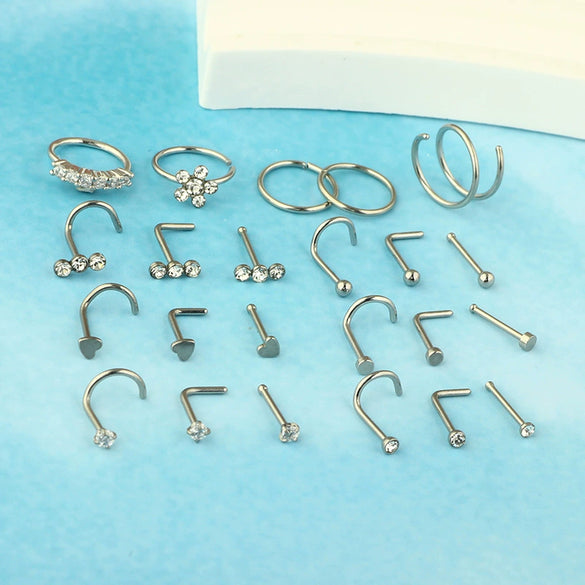 Wholesale Body Piercing Accessories Stainless Steel Geometric Nose Nail Jewelry Set With Electroplating