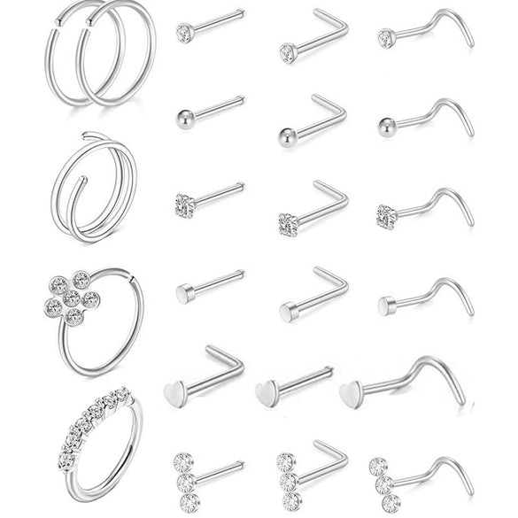 Wholesale Body Piercing Accessories Stainless Steel Geometric Nose Nail Jewelry Set With Electroplating