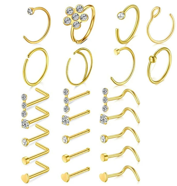 Wholesale Body Piercing Accessories Stainless Steel Geometric Nose Nail Jewelry Set With Electroplating