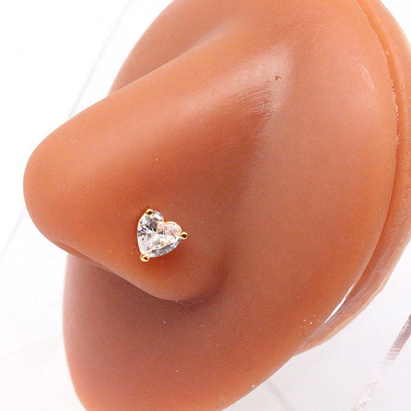 Wholesale Body Piercing Jewelry Stainless Steel Heart Shaped Nose Nail With Zircon And Electroplating Treatment