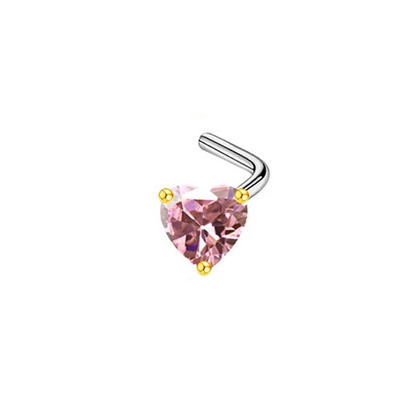Wholesale Body Piercing Jewelry Stainless Steel Heart Shaped Nose Nail With Zircon And Electroplating Treatment