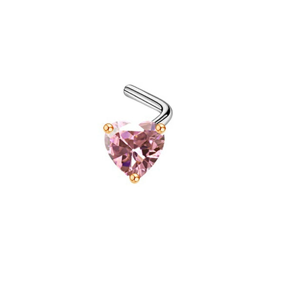 Wholesale Body Piercing Jewelry Stainless Steel Heart Shaped Nose Nail With Zircon And Electroplating Treatment