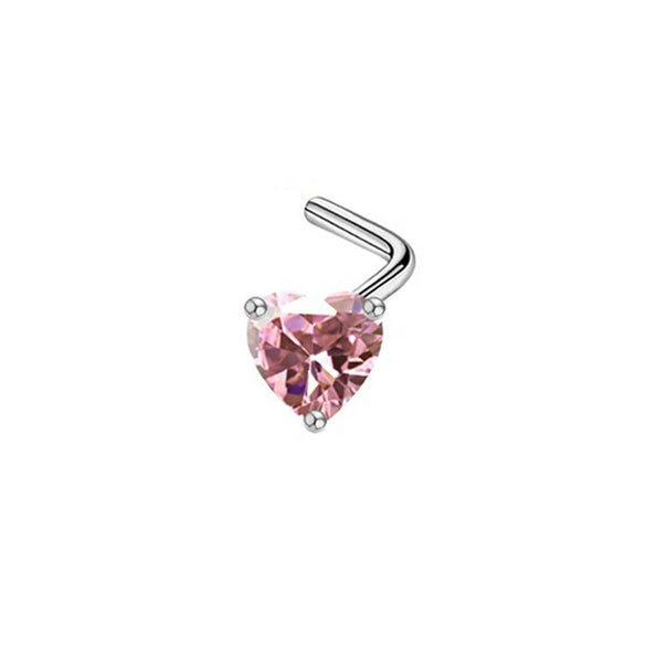 Wholesale Body Piercing Jewelry Stainless Steel Heart Shaped Nose Nail With Zircon And Electroplating Treatment