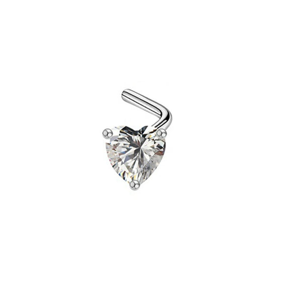 Wholesale Body Piercing Jewelry Stainless Steel Heart Shaped Nose Nail With Zircon And Electroplating Treatment