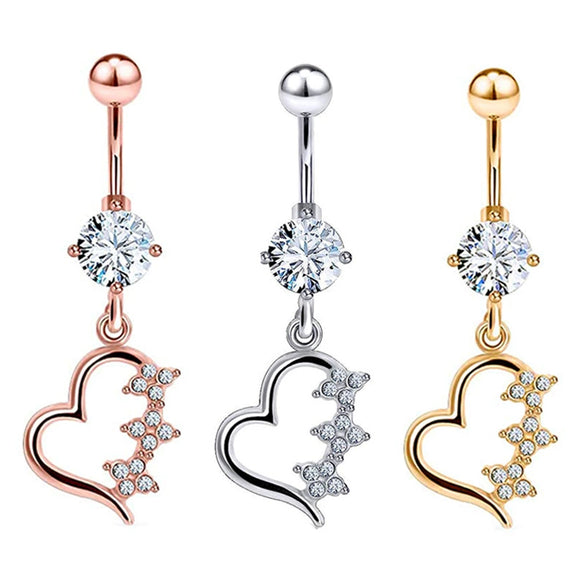 Wholesale Body Piercing Jewelry Stainless Steel Navel Ring Inlaid Zircon Heart Shape Electroplated Unisex