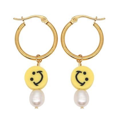 Wholesale Bohemia Soft  Smile Face Pearl Stainless Steel Earrings Nihaojewelry