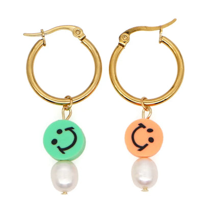 Wholesale Bohemia Soft  Smile Face Pearl Stainless Steel Earrings Nihaojewelry