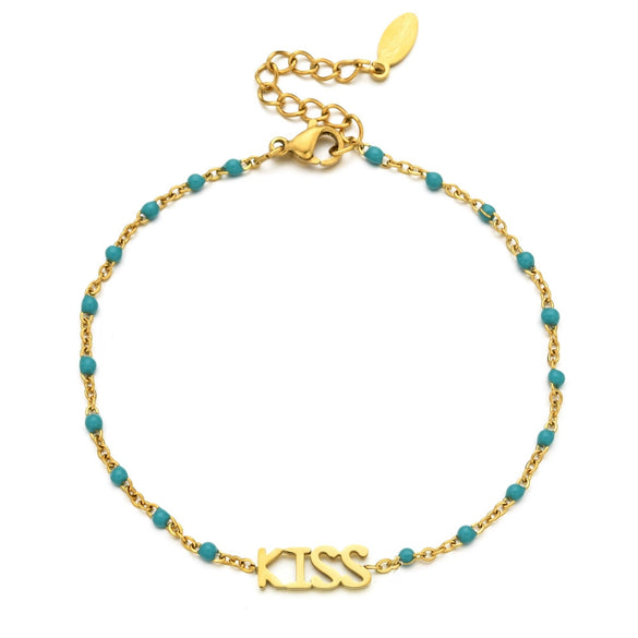 Wholesale Bohemian Bracelet With Oil Dropping Rice Beads And Letters Numbers Text Styling Stainless Steel Electroplating Treatment For Women