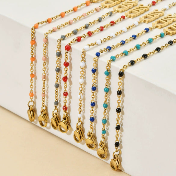 Wholesale Bohemian Bracelet With Oil Dropping Rice Beads And Letters Numbers Text Styling Stainless Steel Electroplating Treatment For Women