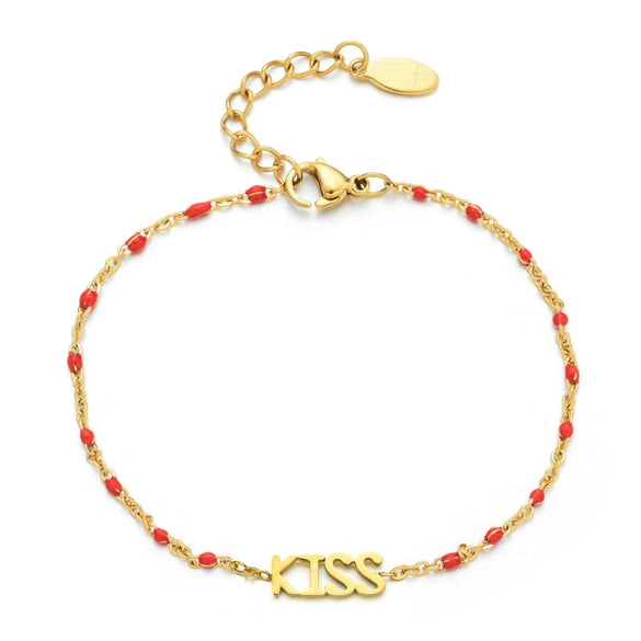 Wholesale Bohemian Bracelet With Oil Dropping Rice Beads And Letters Numbers Text Styling Stainless Steel Electroplating Treatment For Women