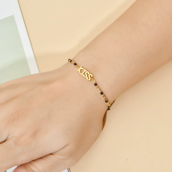 Wholesale Bohemian Bracelet With Oil Dropping Rice Beads And Letters Numbers Text Styling Stainless Steel Electroplating Treatment For Women