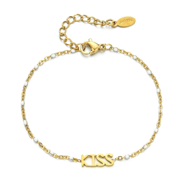 Wholesale Bohemian Bracelet With Oil Dropping Rice Beads And Letters Numbers Text Styling Stainless Steel Electroplating Treatment For Women