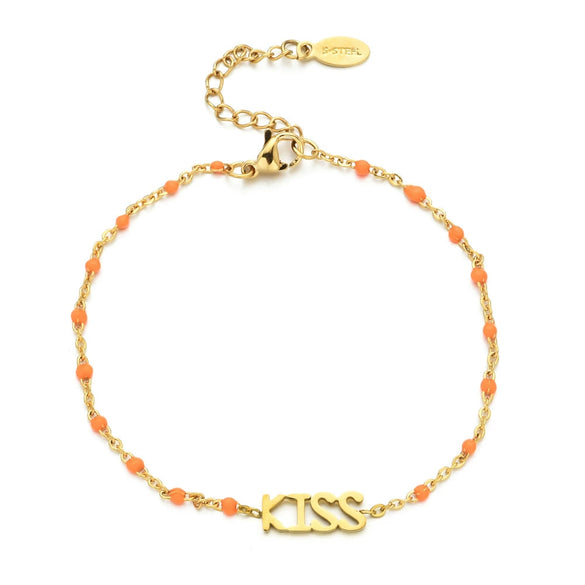 Wholesale Bohemian Bracelet With Oil Dropping Rice Beads And Letters Numbers Text Styling Stainless Steel Electroplating Treatment For Women