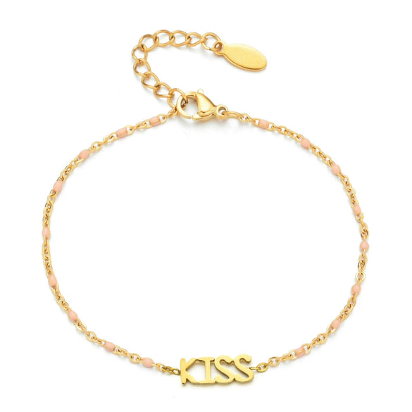 Wholesale Bohemian Bracelet With Oil Dropping Rice Beads And Letters Numbers Text Styling Stainless Steel Electroplating Treatment For Women