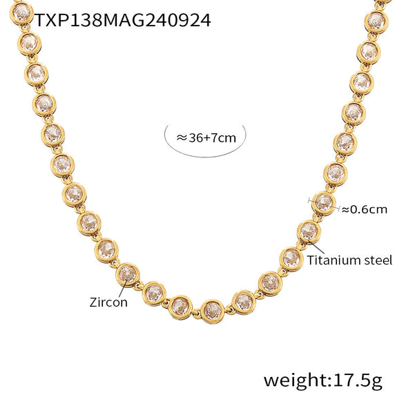 Wholesale Bohemian Colorful Round Bead Zircon Titanium Steel 18K Gold Pvd Plated Necklace Bracelet Jewelry For Women