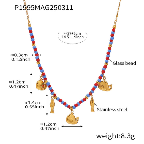 Wholesale Bohemian Dolphin Pendant Glaze Beaded Clavicle Chain For Women Stainless Steel Titanium Steel Geometric And Animal Pattern Electroplated