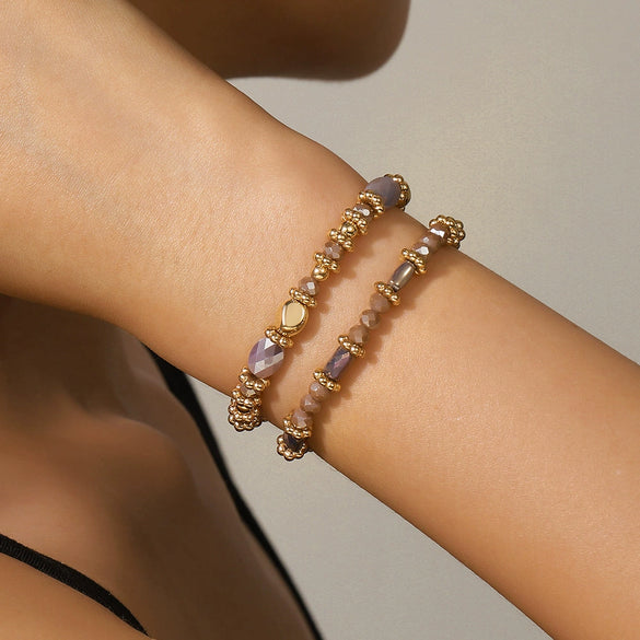 Wholesale Bohemian Faceted Glass Bead Bracelets Set Handmade Geometric Style Unisex Multicolor Rectangular Beads Elastic Bracelets